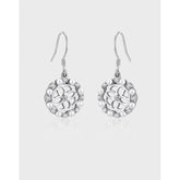 Hollow Four-leaf Clover with Zircon and Pearl Circle Silver Drop Earrings for Women